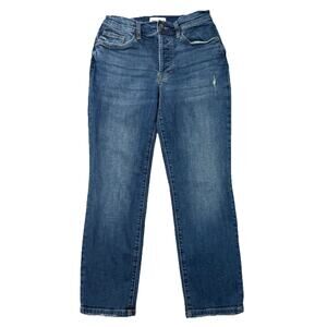 Oliver Logan Jeans 24 Tapered Mid-Rise Blue Button Fly Medium Wash Distressed